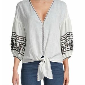 COPY - Max Studio Tie Front Boho Embroidered Sleeve Blouse